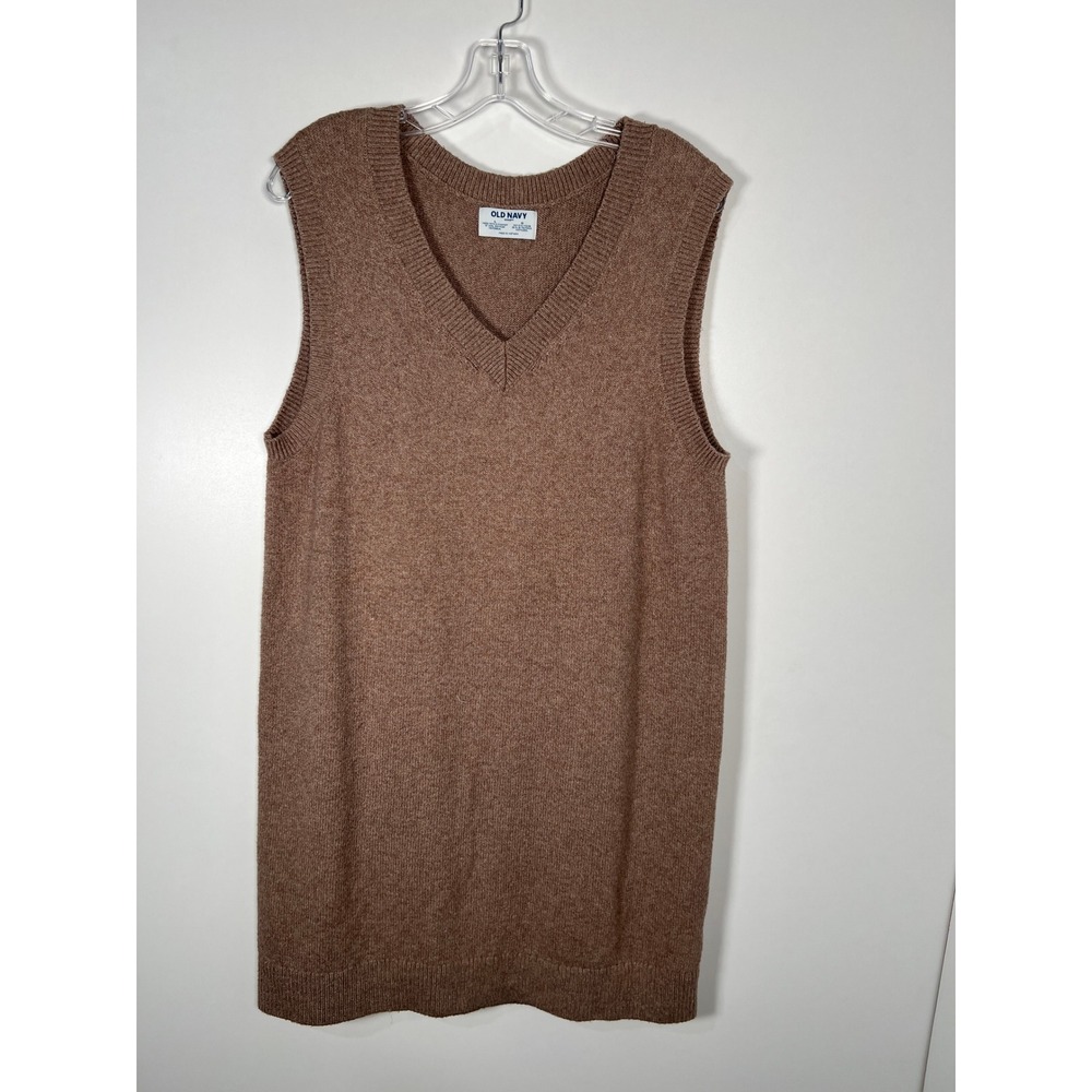 Old Navy SoSoft Brown Neutral V-Neck Sweater Vest Dress‎ Academia Preppy Large